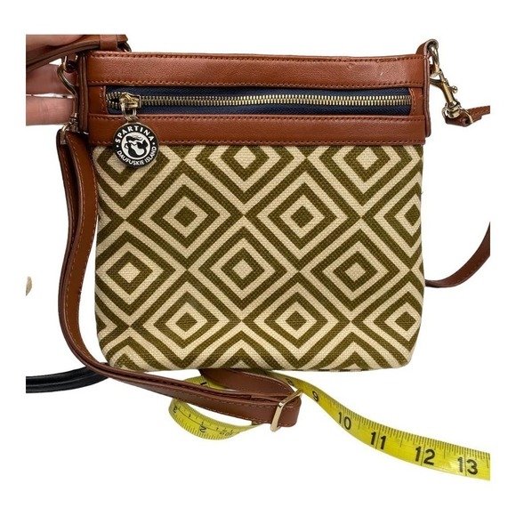 Spartina 449 Geometric Green/ Cream Leather and Linen Crossbody Bag with Wallet - Picture 4 of 9